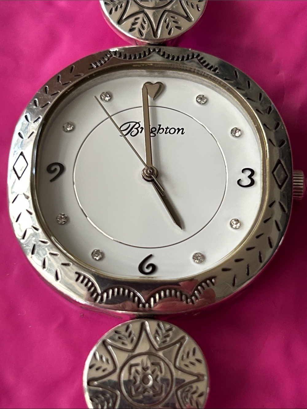 Brighton Marrakesh Silver Link Toggle Watch with intricate Southwest engravings